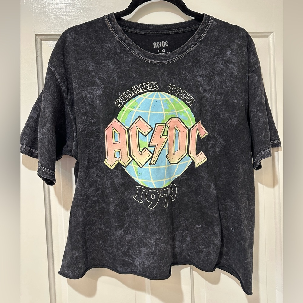 ACDC distressed grey short sleeve crop top shirt summer tour 1979